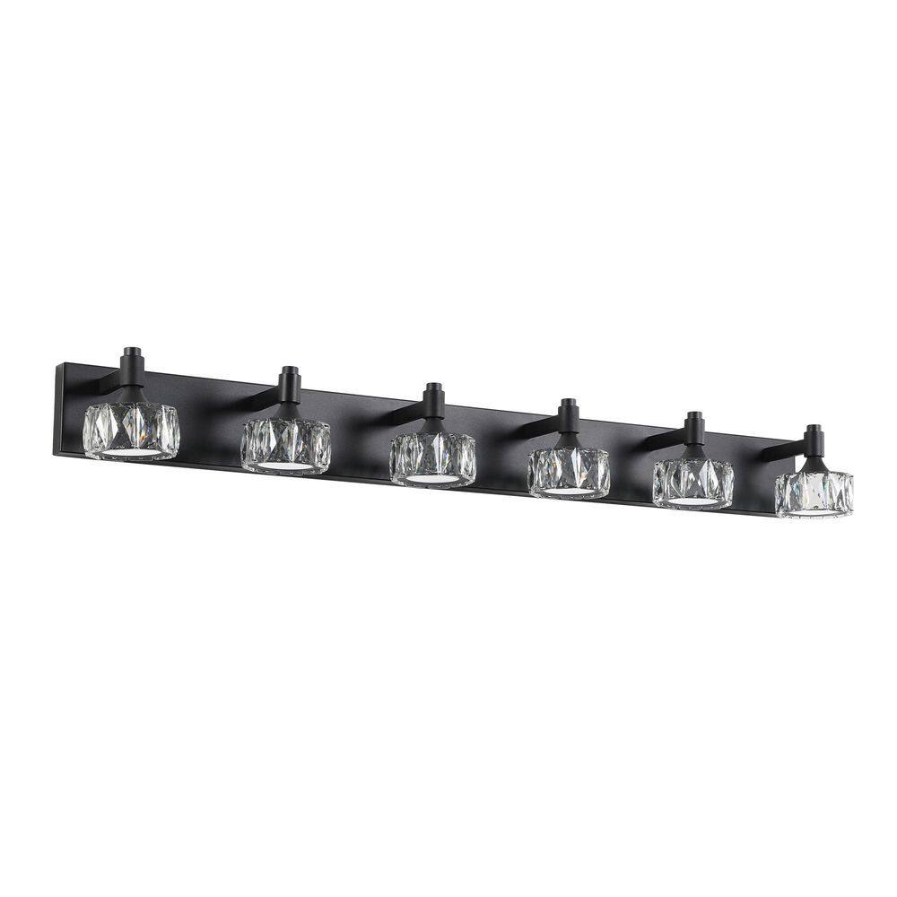 44 in. Modern Matte Black 6-Light LED Vanity Light with Crystal Glass Shades for Bathroom Wall Mount Fixture price history on PriceWatchPro