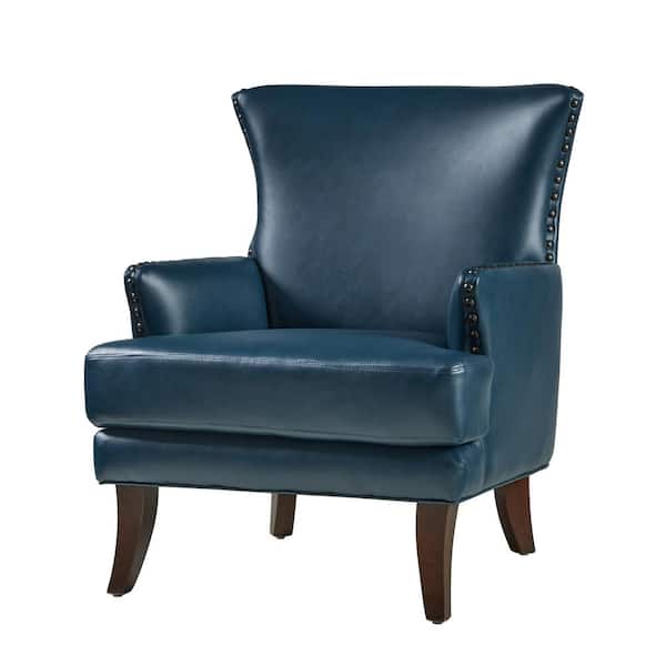 JAYDEN CREATION Bonnot Transitional Turquoise Faux Leather Wingback Armchair with Nailhead Trim and T-Cushion