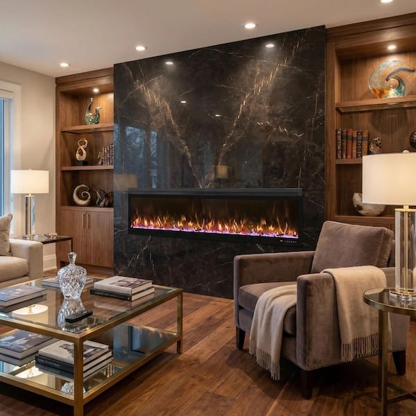 Modern Minimalist 78 in. Electric Fireplace Insert with 13-Flame Colors, Crystal and Log Set, Remote and Thermostat