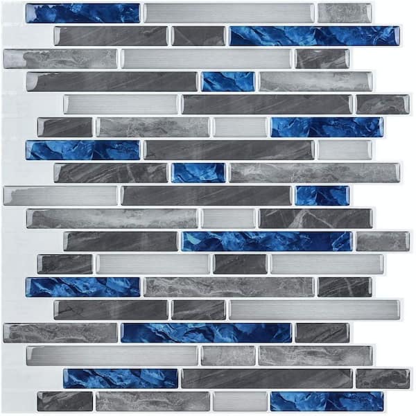 Art3d Staggered Blue And Gray 12 In X, Home Depot Decorative Tile