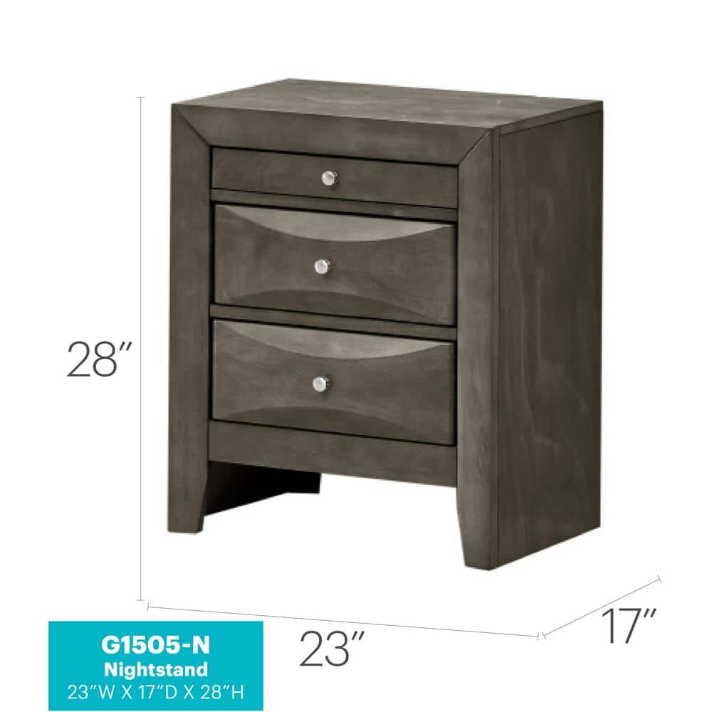 Gray Wood Veneer 3-Drawer Nightstand