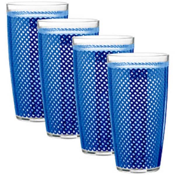 Kraftware Fishnet 22 oz. Blue Insulated Drinkware (Set of 4)