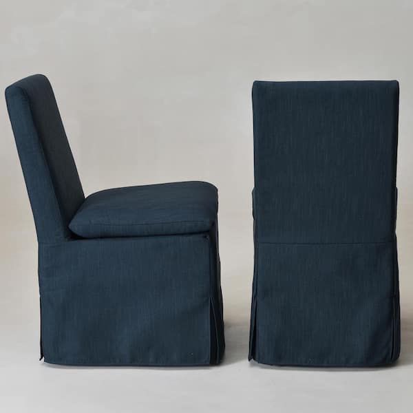 Indigo Performance Fabric Slipcover Upholstered Dining Side Chair with Casters (Set of 4)