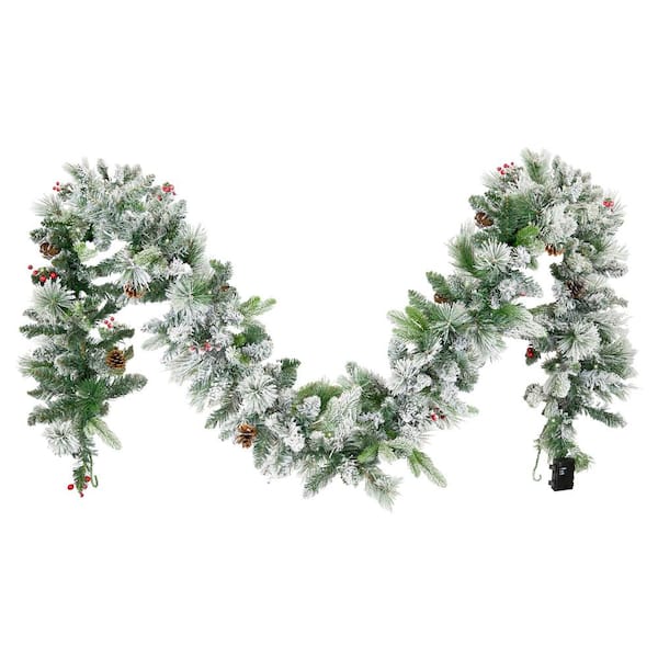 Holiday Glimmer 9 ft. Pre-Lit PVC Garland-Flocked