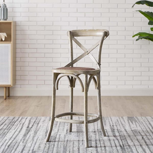 Gear 39.5 in. ELM Wood Counter Bar Stool in Gray