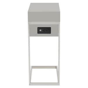 Magnus Grey/Chrome End Table with 2-USB Charging Ports, 2-Outlets and Power Plug