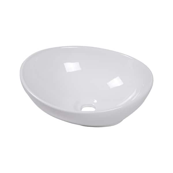 Sarlai 16 in. Oval Bathroom Sink White Porcelain Ceramic Vessel Sink