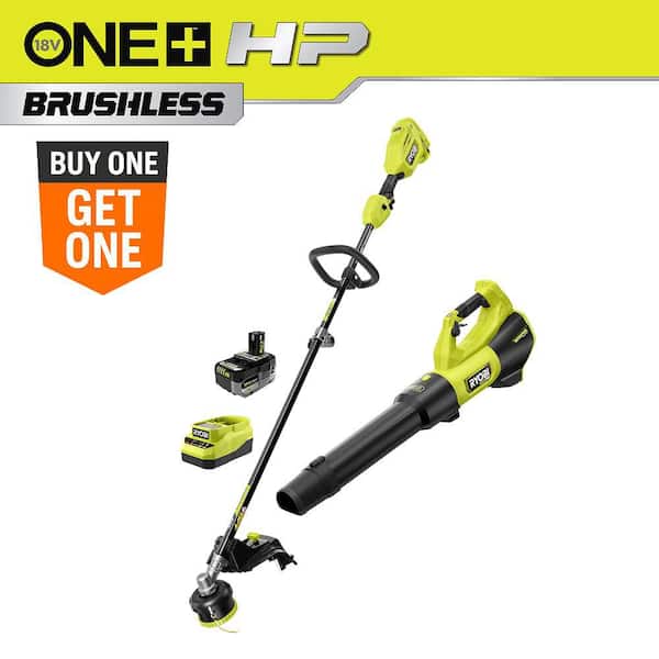 ONE+ HP 18V Brushless Cordless 15 in. String Trimmer & 130 MPH 510 CFM Leaf Blower Combo Kit w/ 4.0 Ah Battery & Charger
