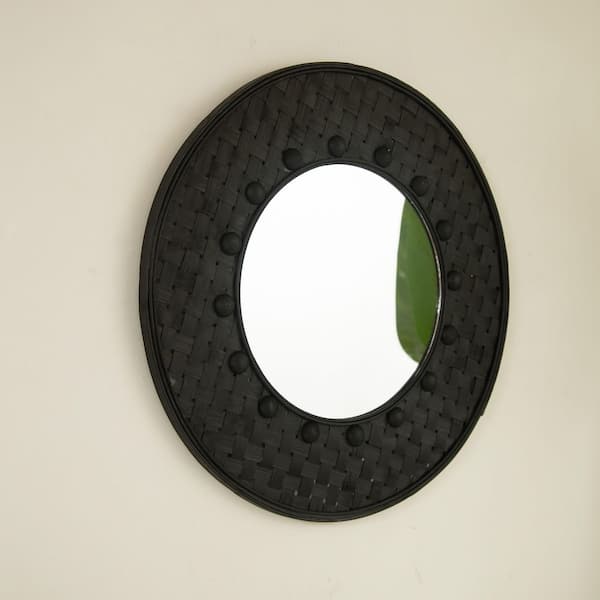 Avex Black 23.62 in. W x 23.62 in. H Art Deco Round Bamboo Framed Mirror
