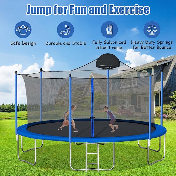 Jump zone 12ft clearance round trampoline with enclosure