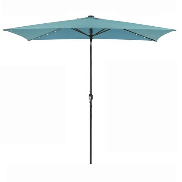 Tidoin 10 ft. Aluminum Market Umbrella Solar Tilt Patio Umbrella in Blue with 26 LED Lights