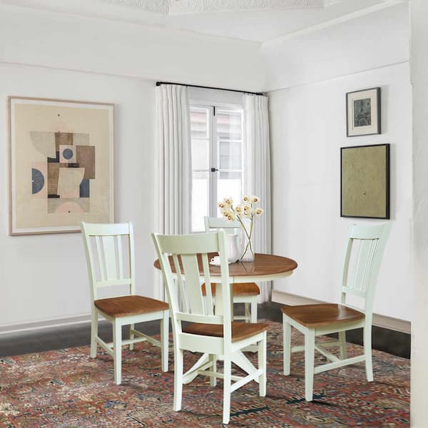 Olivia 5-Piece Hickory/Shell 36 in. Round Solid Wood Dining Set in Hickory/Shell with 4-San Remo Chairs
