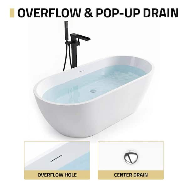 ANZZI Mone 59 in. x 29 in. Flat Bottom Freestanding Soaking