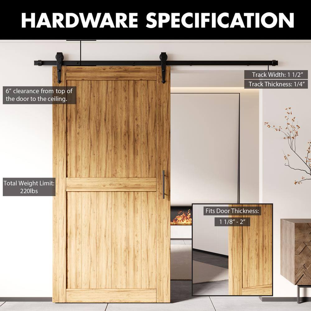 Black Rustic Sliding Barn Door Hardware Kit with Arrow Design Roller