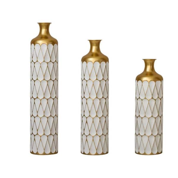 31.5in/27.17in/22.83in white metal Decorative Vase, Floor Exquisite modern style decor home droplet shaped 3-piece set