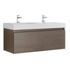 Mezzo 48 in. Modern Wall Hung Bath Vanity in Gray Oak with Double Vanity Top in White with White Basins