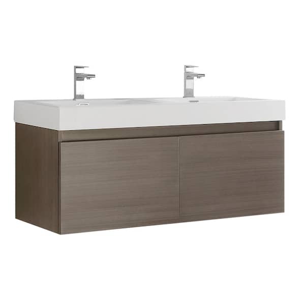 Fresca Mezzo 48 in. Modern Wall Hung Bath Vanity in Gray Oak with Double Vanity Top in White with White Basins