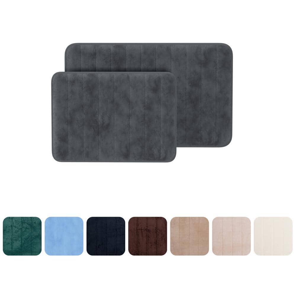 Gray Memory Foam 6-Piece Bath Rug Set with Microfiber Topper