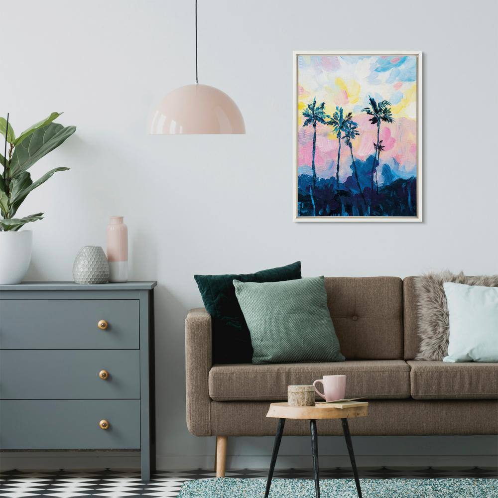 Apache Junction Sunset Tropical Coastal Canvas Print with White Frame