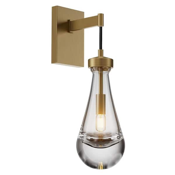 17.7 in. H 1-Light Copper Wall Sconce, Raindrop Wall Lighting with Hand Blown Solid Glass and Brass Base (1-Set)