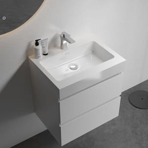 24 in.W x 18.1 in.D x 25.2 in. H Floating Bath Vanity in White with White Glossy Durable one-piece Sink Basin Top