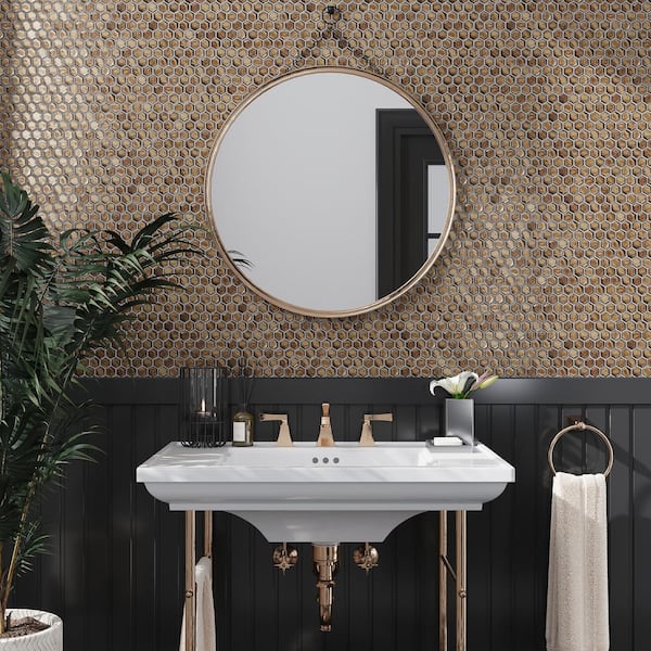 10.8 in. x 11.5 in. Glossy Gold Hexagon Glass Mosaic Floor and Wall Tile (6 Cases, 51.78 sq. ft./Pallet)