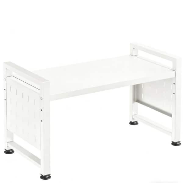 2-Tier White Expandable Heavy Duty Adjustable Shelf with 9 Hooks for Pantry, Countertop, Coffee Bar, Office and Dorm