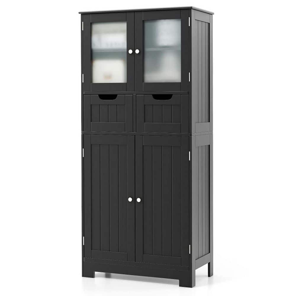 23.5 in. W x 12 in. D x 50.5 in. H Black Freestanding Linen Cabinet with 2 Drawers and Glass Doors price history on PriceWatchPro