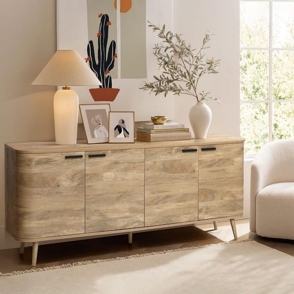 Natural Oak 30.91 in. H x 71.06 in. W Manufactured Wood 4-Door Sideboard Cabinet