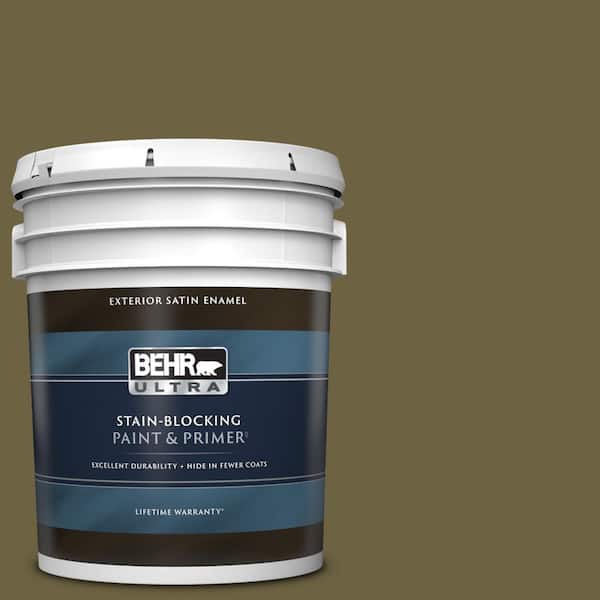 BEHR ULTRA 5 gal. #ICC-88 Classic Olive Satin Enamel Exterior Paint & Primer