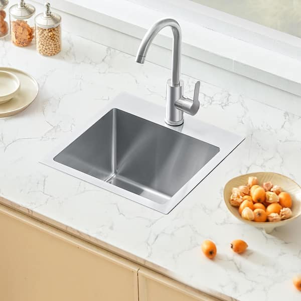 15in. Kitchen Sink Workstation, 304Stainless Steel Top Mount Sinks, Drop-In Single Bowl Farmhouse Basin with Accessories