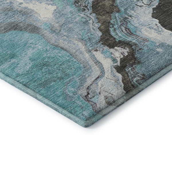 Mayfield Premium Machine Washable Abstract AMF1908 Teal 5 ft. x 7 ft. 6 in. Area Rug