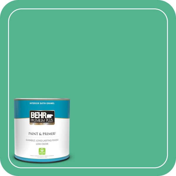 BEHR PREMIUM PLUS 1 qt. #MQ4-16 Aruba Green Satin Enamel Low Odor Interior Paint & Primer