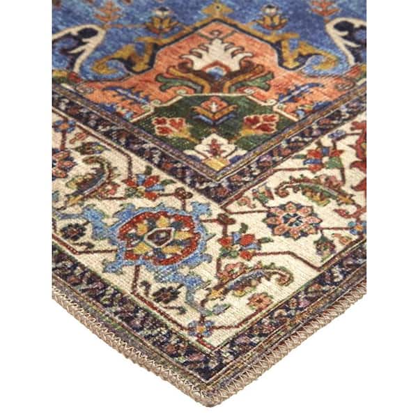 Blue and Orange Floral 8 ft. x 10 ft. Area Rug