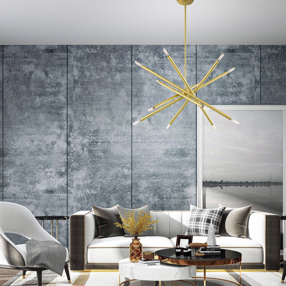 Satin Brass Sputnik 12-Light Chandelier with Adjustable Stems