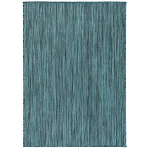 Beach House Turquoise Solid Color Doormat 2 ft. x 4 ft. Striped Indoor/Outdoor Area Rug