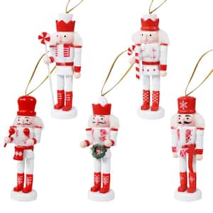 Sunnydaze Nutcracker Red and White Christmas Hanging Ornament Set (5-Piece)