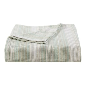 Sandy Shore Stripe 1-Piece Green Cotton Full/Queen Blanket