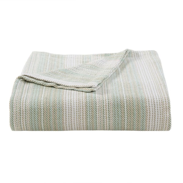 Tommy Bahama Sandy Shore Stripe 1-Piece Green Cotton Full/Queen Blanket