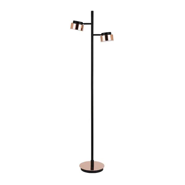 HomeRoots 68 in. Black 2 1-Way (On/Off) Tree Floor Lamp for Living Room with Metal Bell Shade