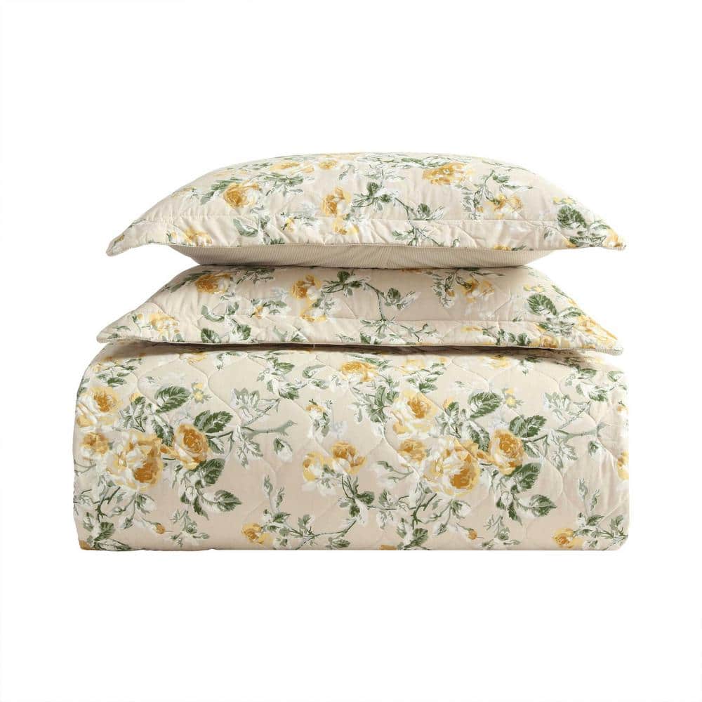 Laura Ashley Twin Reversible Cotton Quilt Set in Gold and Beige