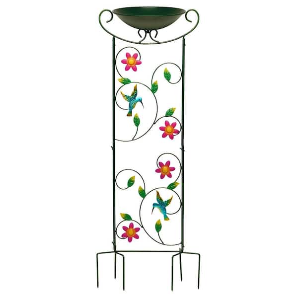35 in. Green Hemmingbird Garden Iron Trellis Bird Bath