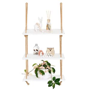 17 in. W x 7.5 in. D White Wood Hanging Shelves 3-Tier White Wood Wall Mount Floating Shelf Decorative Wall Shelf