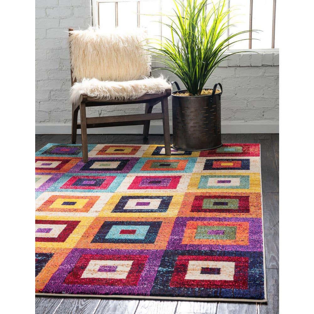 Vivid Estrella 5' x 8' Multicolor Geometric Synthetic Area Rug