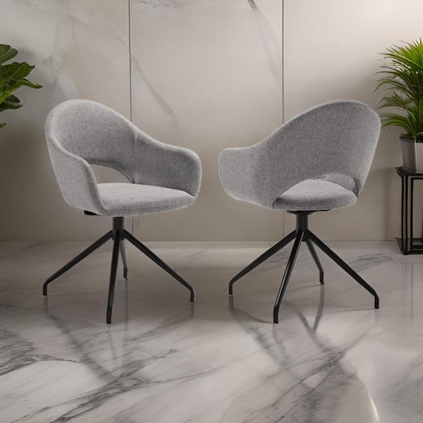Benjara Gray and Black Polyester Curved Back Dining Chair (Set of 2)