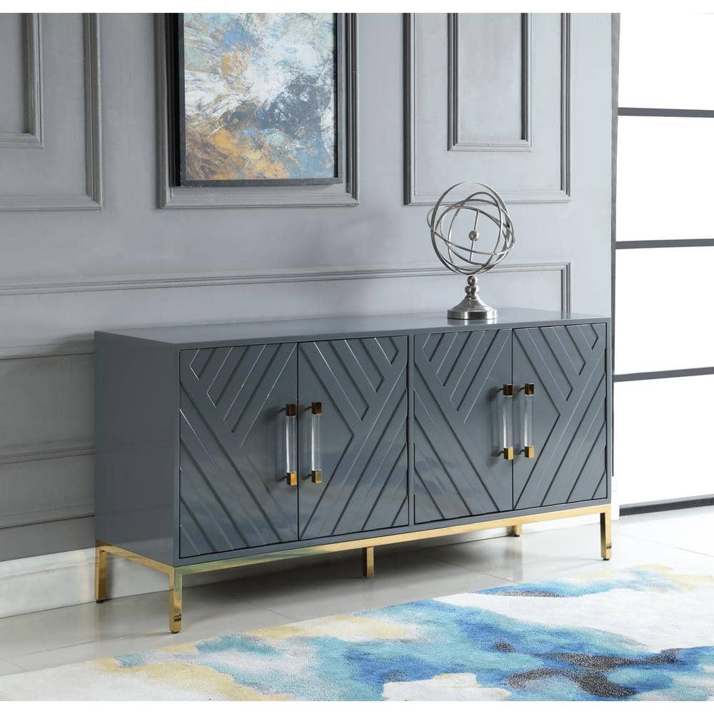 Modern Gloss Gray 64'' Wood Sideboard with Gold Plated Legs