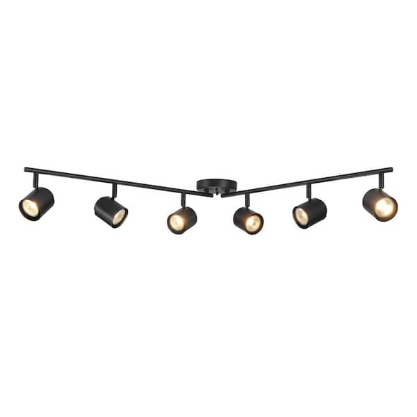 47 in. 6-Light Matte Black Hard Wired Foldable Track Lighting Kit with Pivoting Cylinder Track Heads