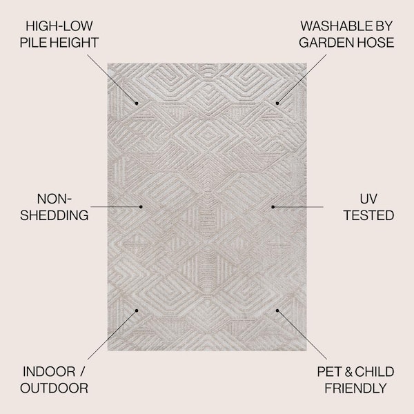 JONATHAN Y Jordan High-Low Pile Art Deco Geometric Beige 8