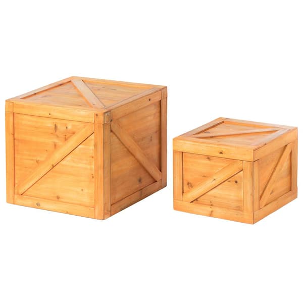 Vintiquewise 15.25 in. H Set of 2 Square Decorative Wooden Chest Trunk
