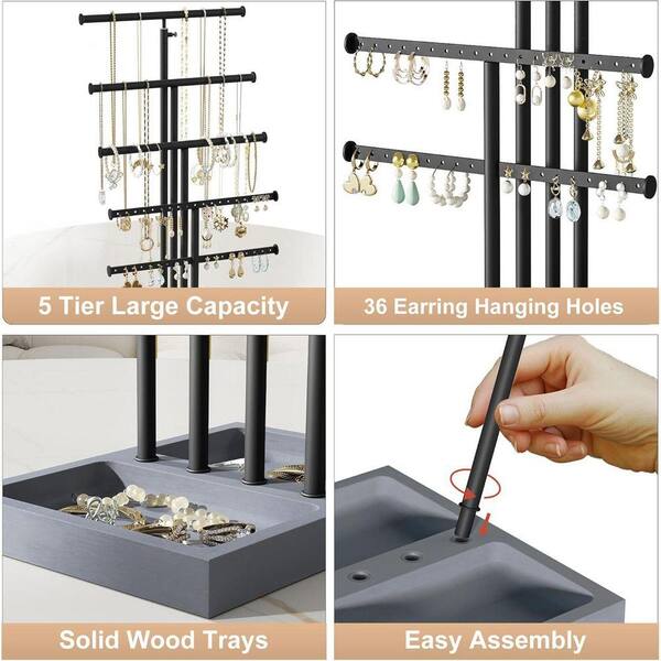Weathered Grey 8.5 in. x 25 in. Metal Modern Jewelry Display Stand